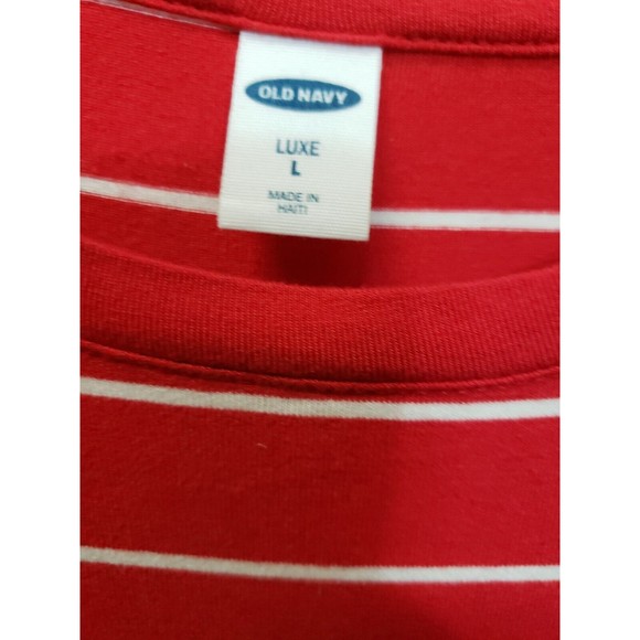 Old Navy Womens TOP Size L Red/White Striped Short Sleeve rayon blend - Picture 2 of 6